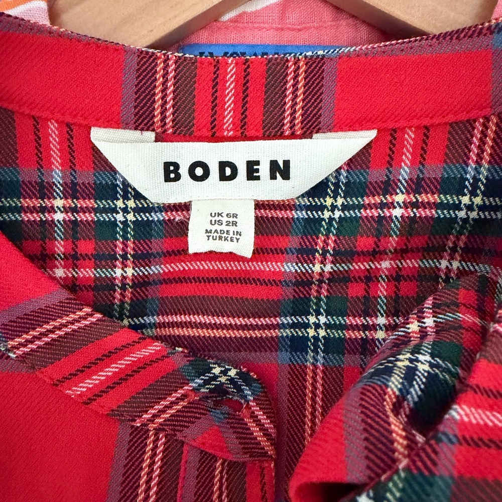 Boden Red Navy Green Plaid Dress - Picture 2 of 3
